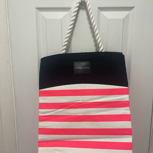 Victoria's Secret Handbags - Victoria's Secret Black and Pink Striped Tote